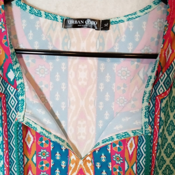 Urban Coco | Classic Bohemian Turquoise Print Dress XL - Picture 5 of 11